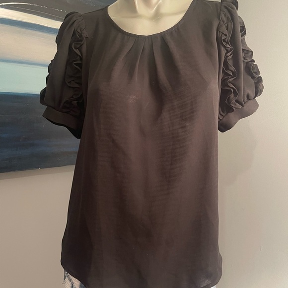Trendy Black Ruffle Sleeve Blouse Sz. Small NWOT - Picture 2 of 12